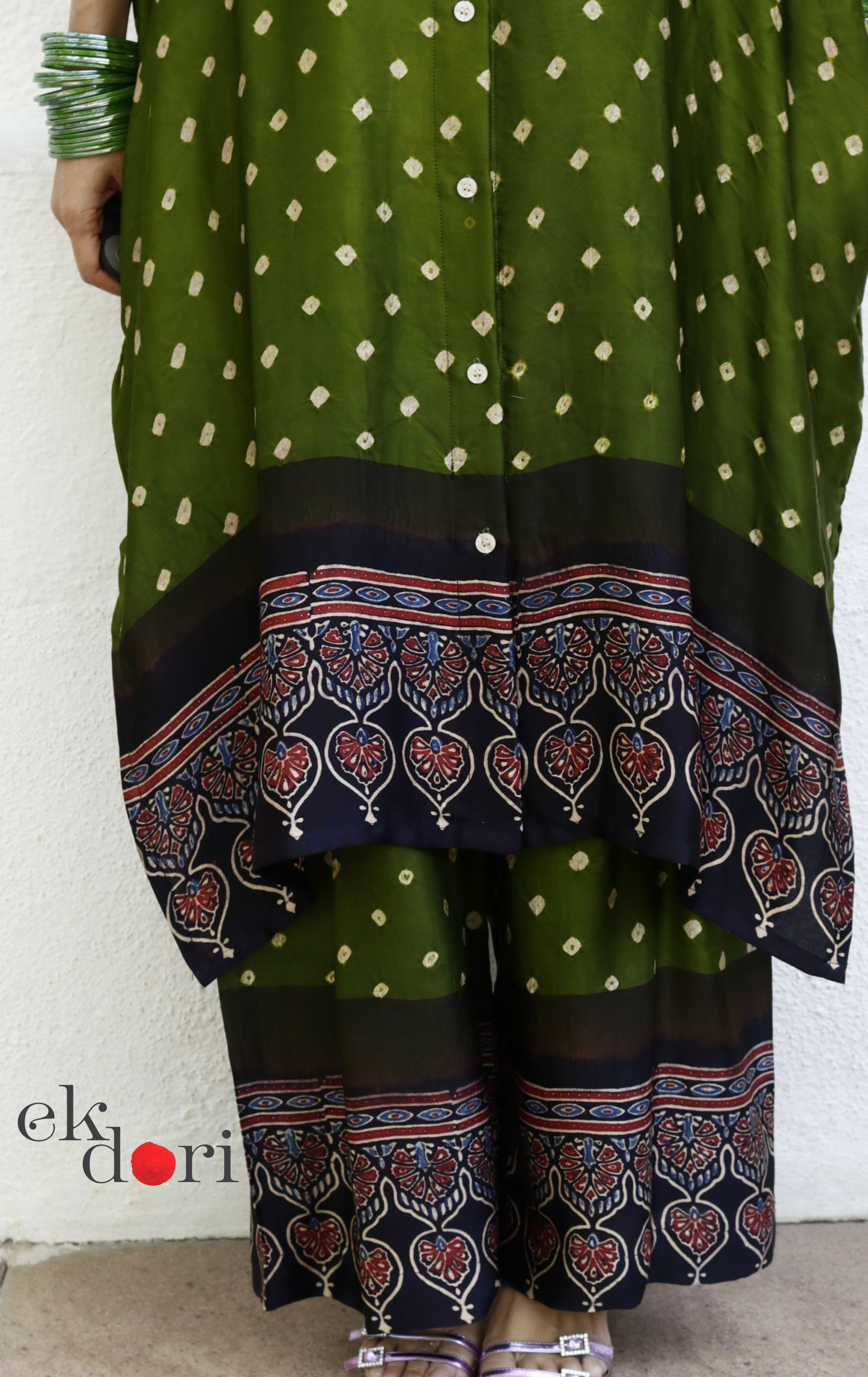 Bandhani Ajrakh Green Modal Co-ord Set : Buy Kurta Palazzo Modal Co-ord Set 'Mehendi Ki Raat''