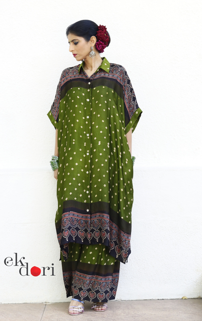 Bandhani Ajrakh Green Modal Co-ord Set : Buy Kurta Palazzo Modal Co-ord Set 'Mehendi Ki Raat''