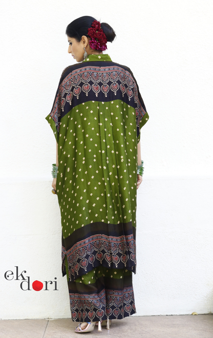 Bandhani Ajrakh Green Modal Co-ord Set : Buy Kurta Palazzo Modal Co-ord Set 'Mehendi Ki Raat''