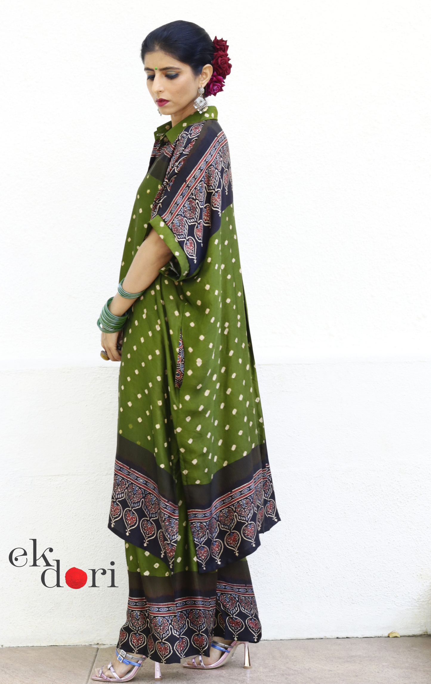 Bandhani Ajrakh Green Modal Co-ord Set : Buy Kurta Palazzo Modal Co-ord Set 'Mehendi Ki Raat''