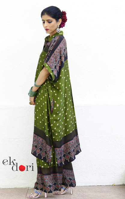 Bandhani Ajrakh Green Modal Co-ord Set : Buy Kurta Palazzo Modal Co-ord Set 'Mehendi Ki Raat''
