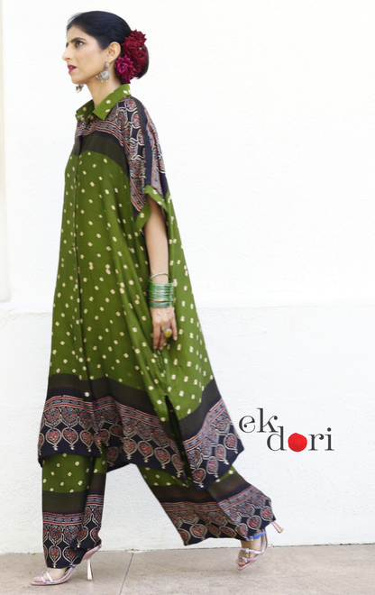 Bandhani Ajrakh Green Modal Co-ord Set : Buy Kurta Palazzo Modal Co-ord Set 'Mehendi Ki Raat''