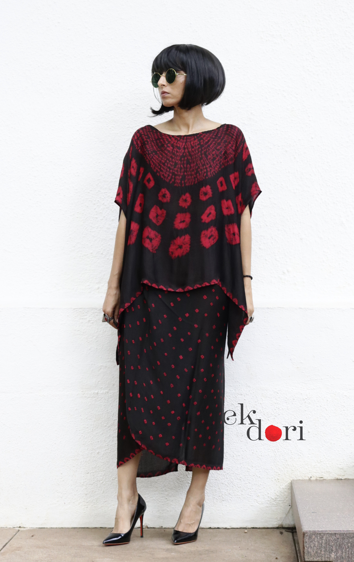 Bandhani Modal Co-ord Skirt Set 'Chaandani Raat' : 2 Piece Skirt Bandhani Top Set