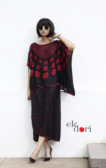 Bandhani Modal Co-ord Skirt Set 'Chaandani Raat' : 2 Piece Skirt Bandhani Top Set