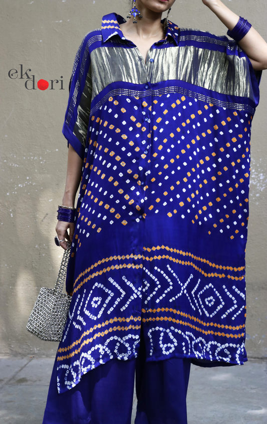 Bandhani Blue White Modal Co-ord Set : Buy Kurta Palazzo Modal Co-ord Set 'Neela Aasman '