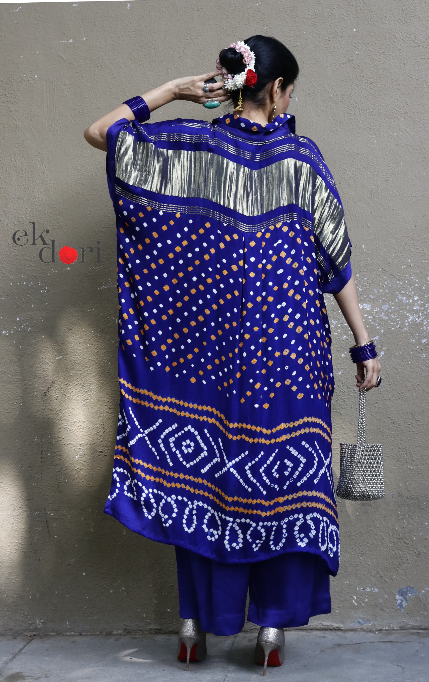 Bandhani Blue White Modal Co-ord Set : Buy Kurta Palazzo Modal Co-ord Set 'Neela Aasman '