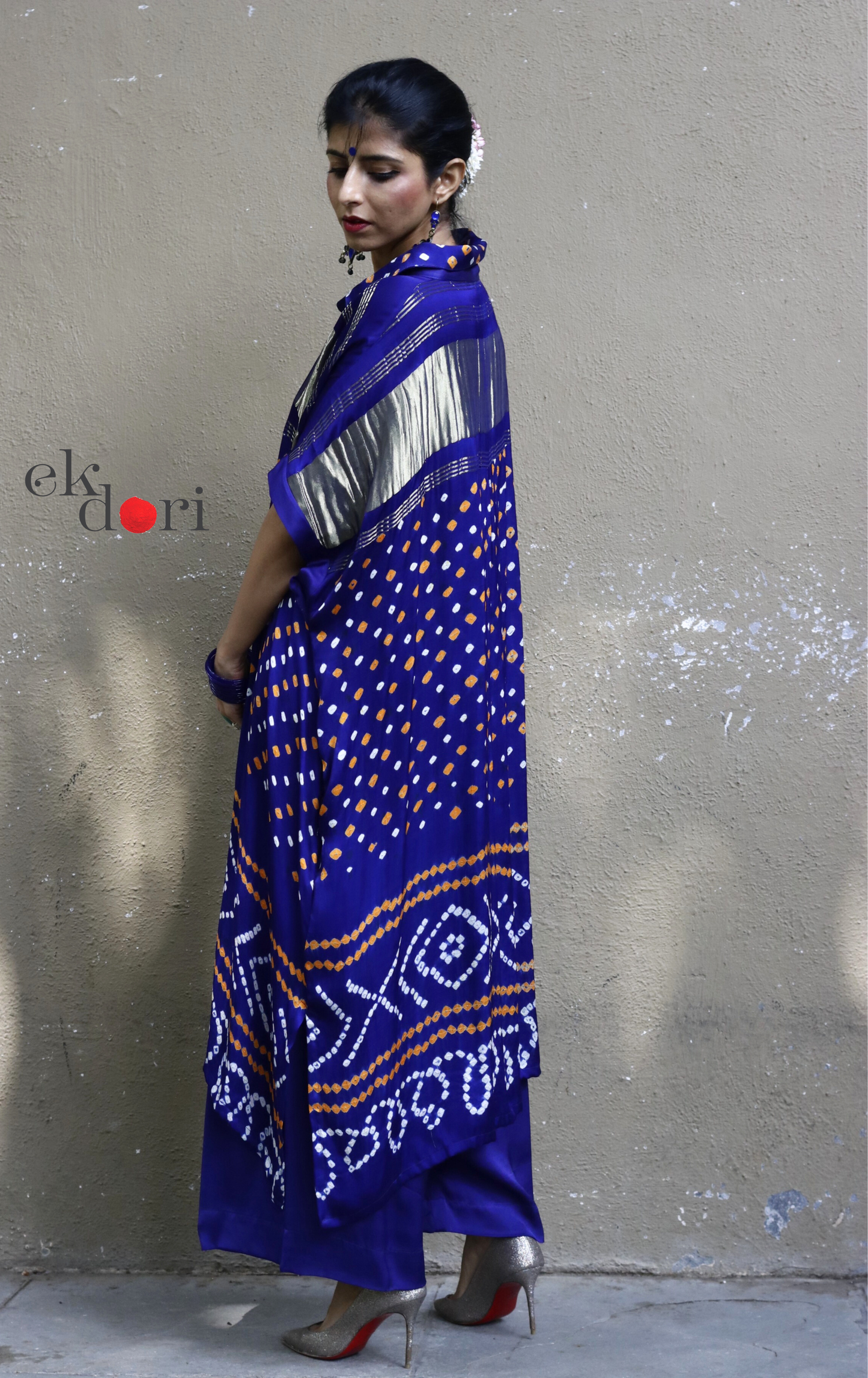 Bandhani Blue White Modal Co-ord Set : Buy Kurta Palazzo Modal Co-ord Set 'Neela Aasman '