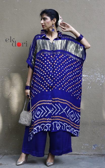 Bandhani Blue White Modal Co-ord Set : Buy Kurta Palazzo Modal Co-ord Set 'Neela Aasman '