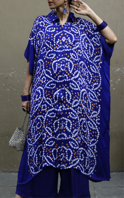 Bandhani Blue White Modal Co-ord Set : Buy Kurta Palazzo Modal Co-ord Set 'Bela'