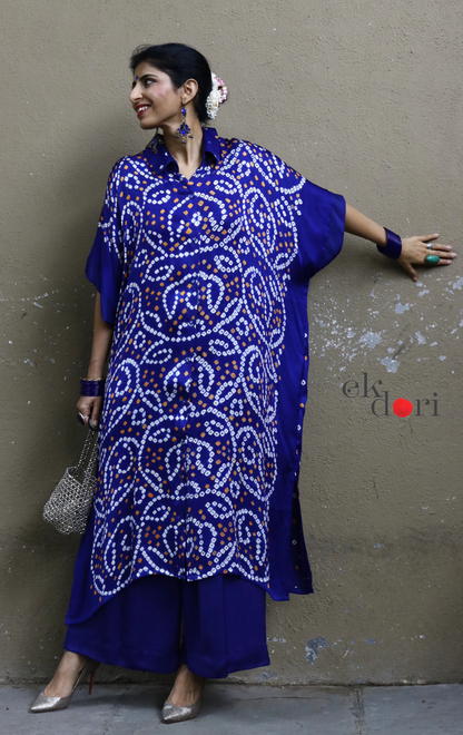 Bandhani Blue White Modal Co-ord Set : Buy Kurta Palazzo Modal Co-ord Set 'Bela'