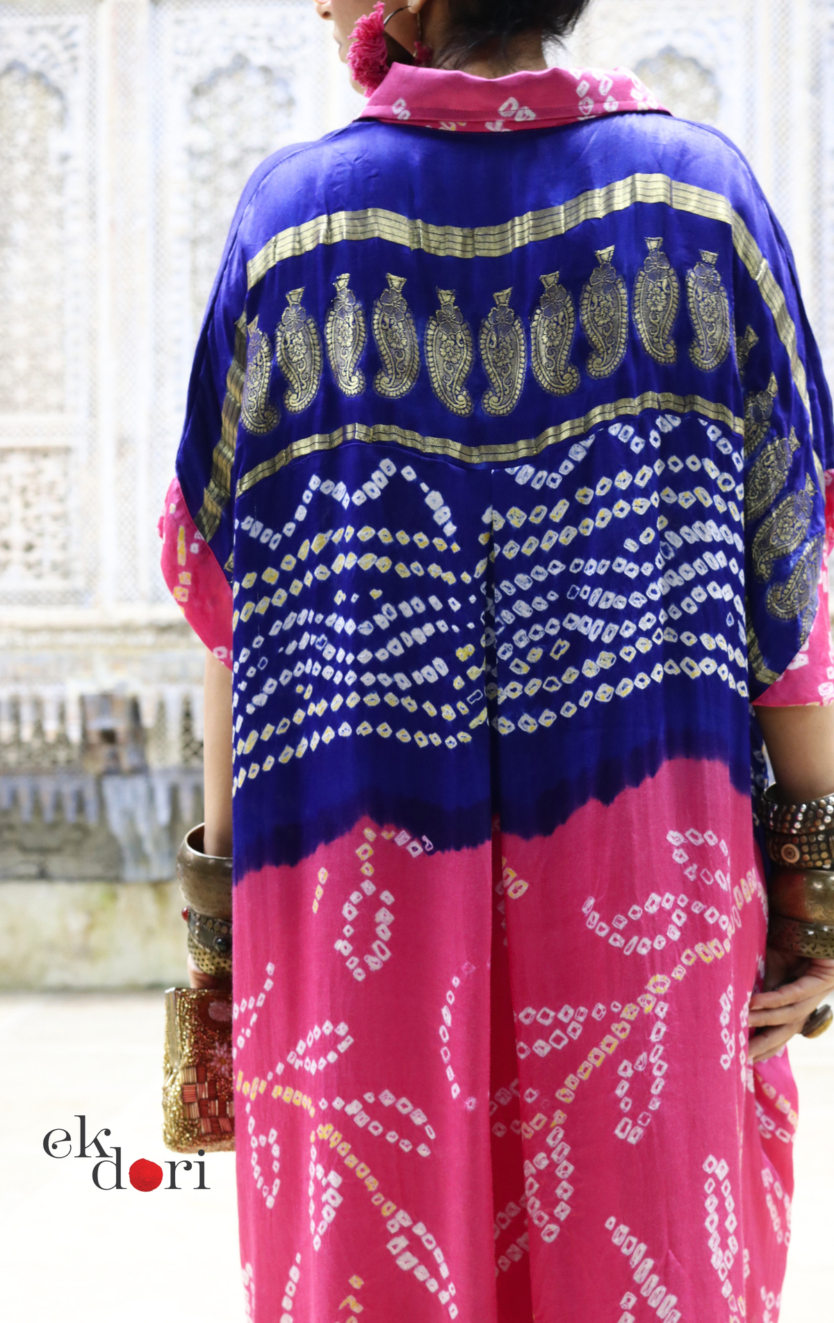 Bandhani Pink Blue Modal Co-ord Set : Buy Kurta Palazzo Modal Co-ord Set 'Firecracker'