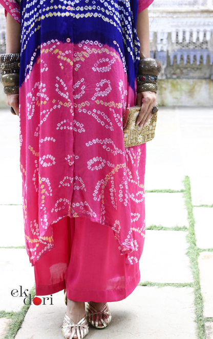 Bandhani Pink Blue Modal Co-ord Set : Buy Kurta Palazzo Modal Co-ord Set 'Firecracker'