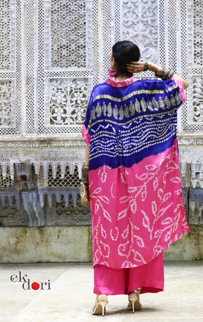 Bandhani Pink Blue Modal Co-ord Set : Buy Kurta Palazzo Modal Co-ord Set 'Firecracker'