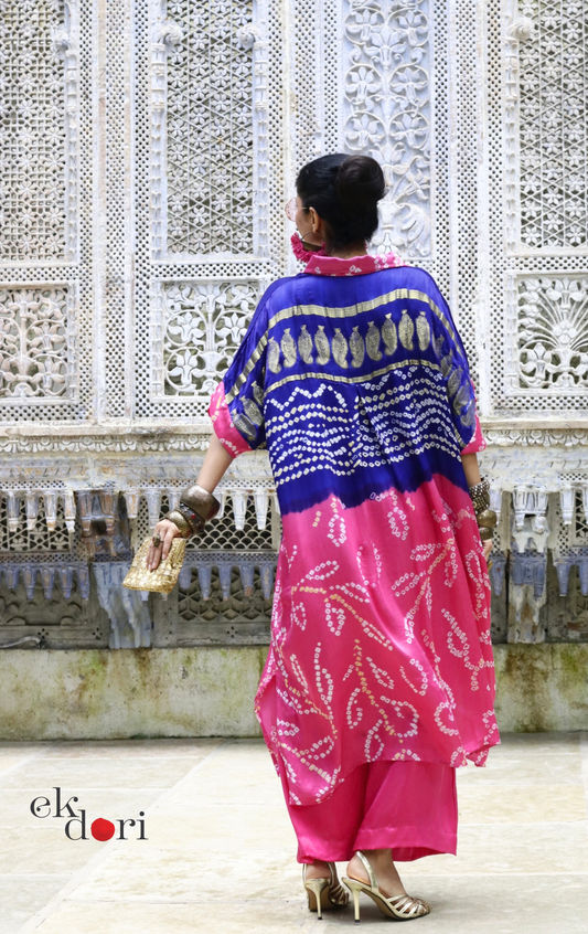 Bandhani Pink Blue Modal Co-ord Set : Buy Kurta Palazzo Modal Co-ord Set 'Firecracker'