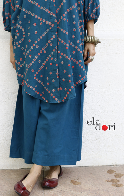 Bandhani 'Baarish' Blue Red Cotton Co-ord Set : Buy Kurta Palazzo Cotton Co-ord Set