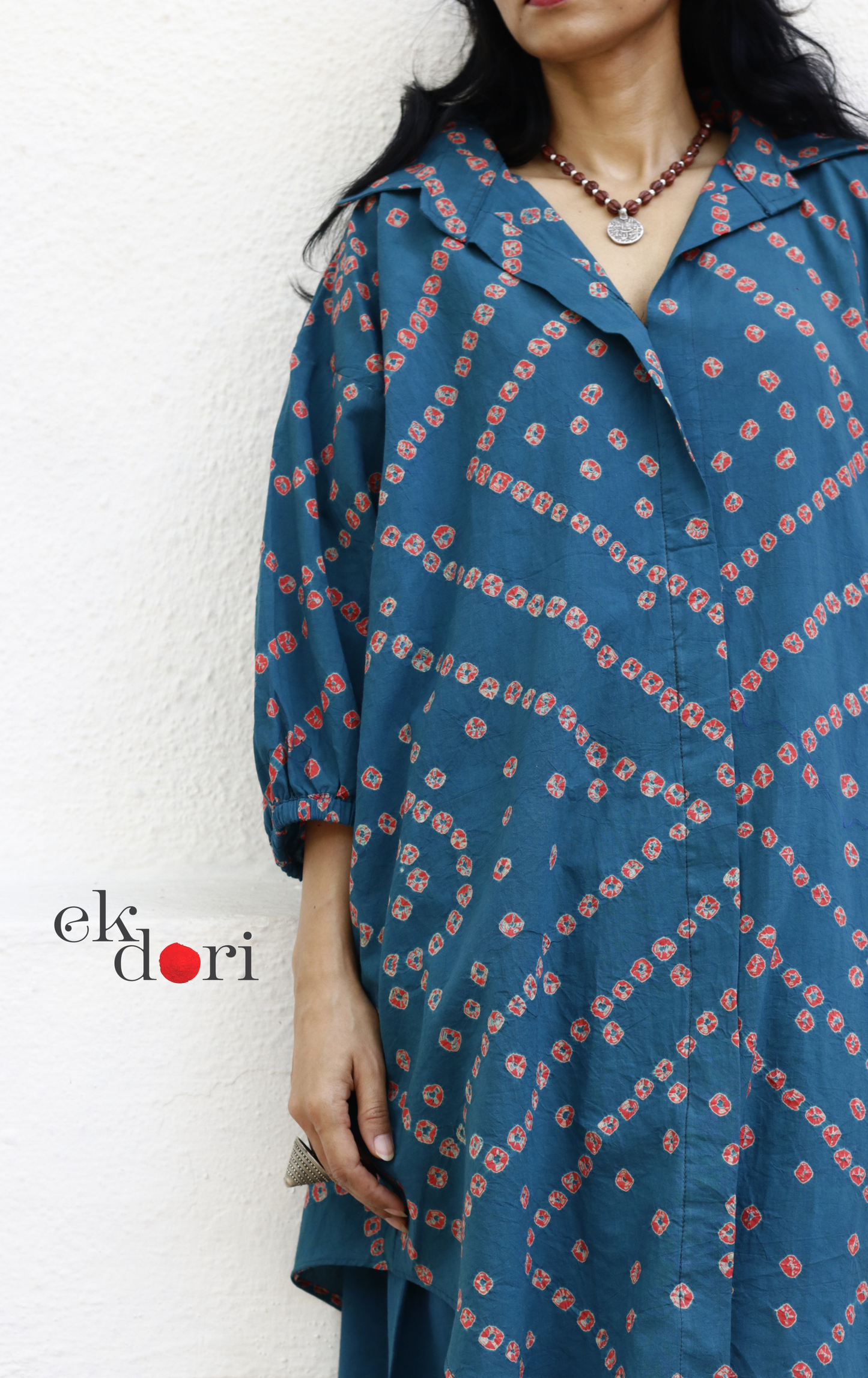 Bandhani 'Baarish' Blue Red Cotton Co-ord Set : Buy Kurta Palazzo Cotton Co-ord Set