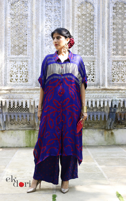 Bandhani Modal Kurta Palazzo Co-ord Set in Blue | 'Festive Bazaar' | Ek Dori  Hand-Knotted | Hand-Dyed | Artisan Crafted | Free Size
