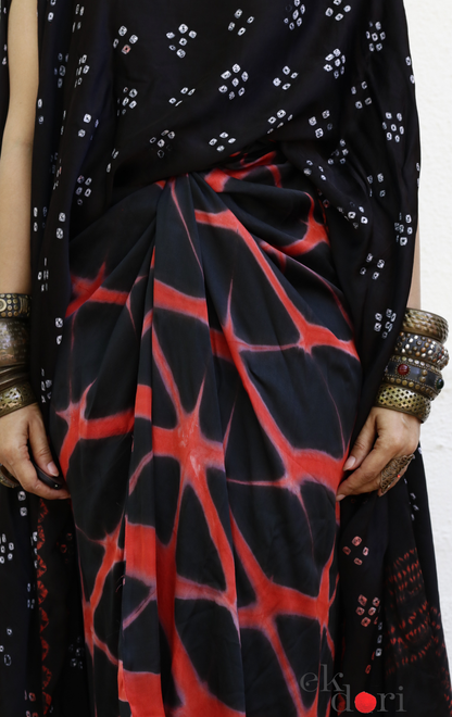 Clamp Dye Modal Co-ord Skirt Set 'Fire' : 2 Piece Skirt Top Set