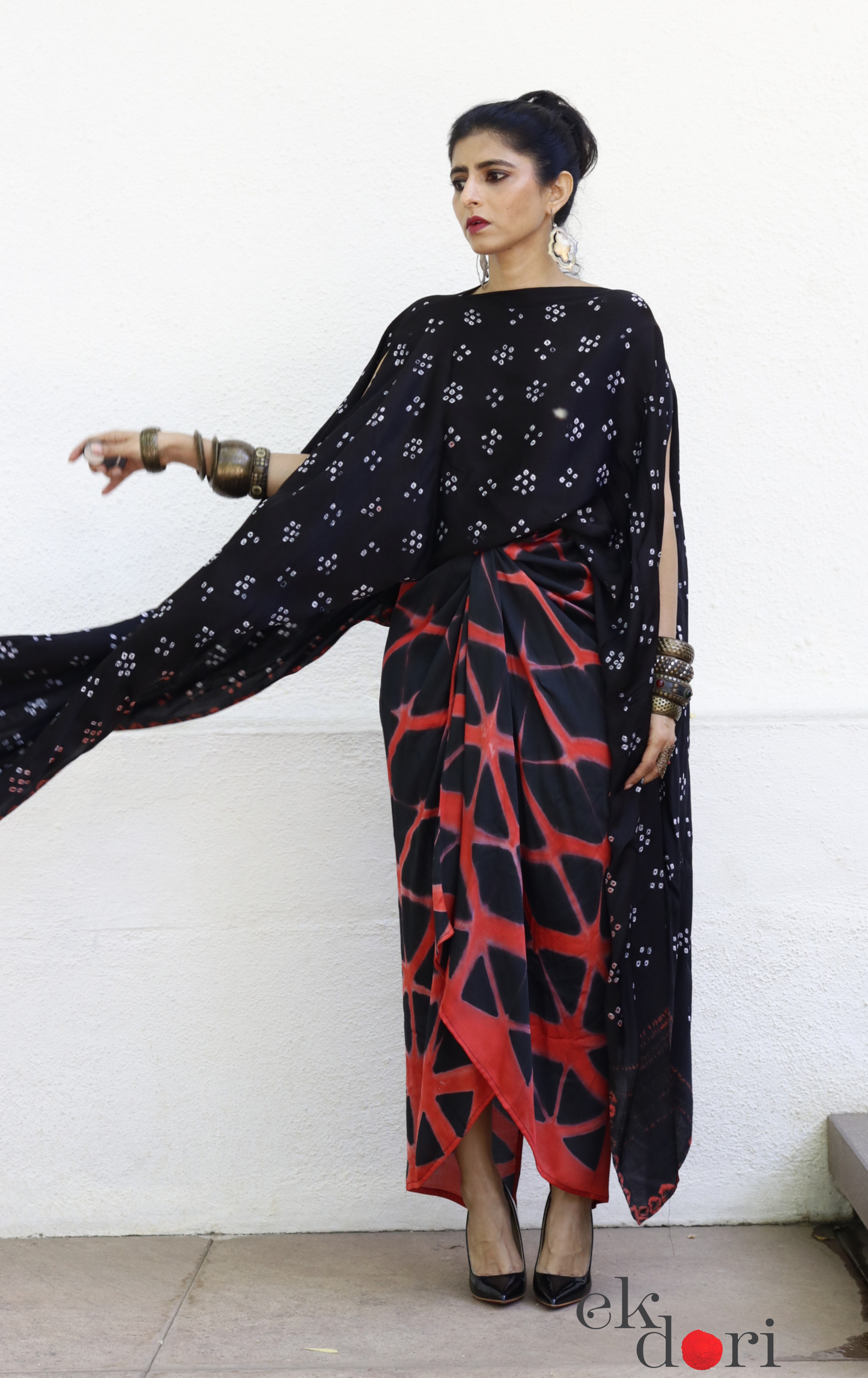 Clamp Dye Modal Co-ord Skirt Set 'Fire' : 2 Piece Skirt Top Set
