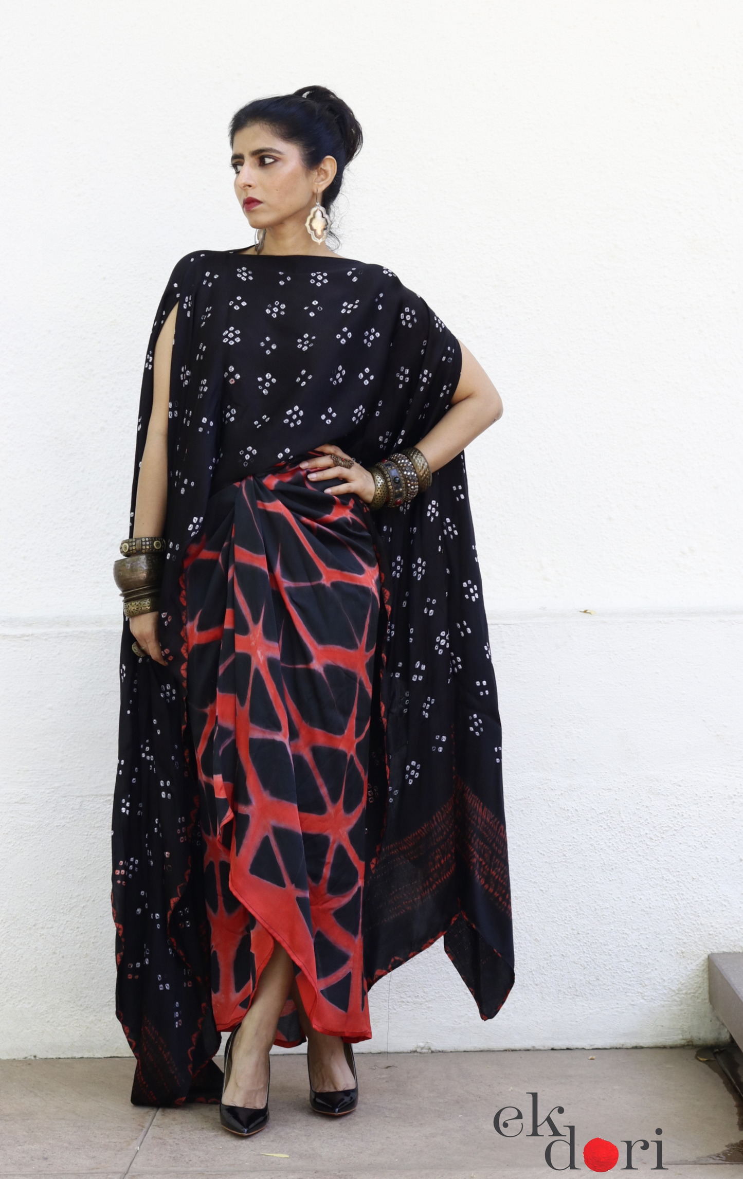 Clamp Dye Modal Co-ord Skirt Set 'Fire' : 2 Piece Skirt Top Set