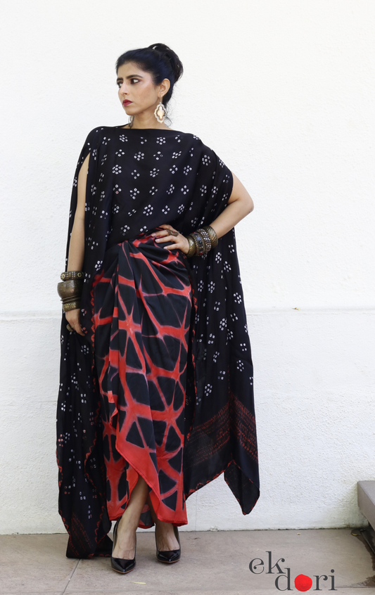 Clamp Dye Modal Co-ord Skirt Set 'Fire' : 2 Piece Skirt Top Set