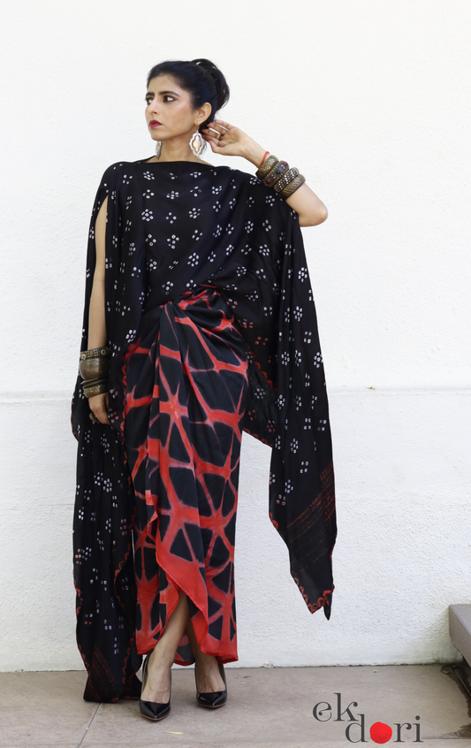 Clamp Dye Modal Co-ord Skirt Set 'Fire' : 2 Piece Skirt Top Set