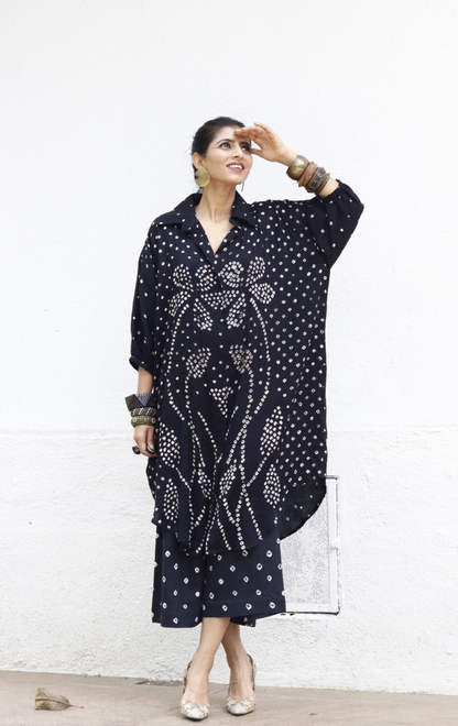 Black Bandhani 'Flower Garden' Cotton Co-ord Set (XXL) : Buy Kurta Palazzo Cotton Co-ord Set