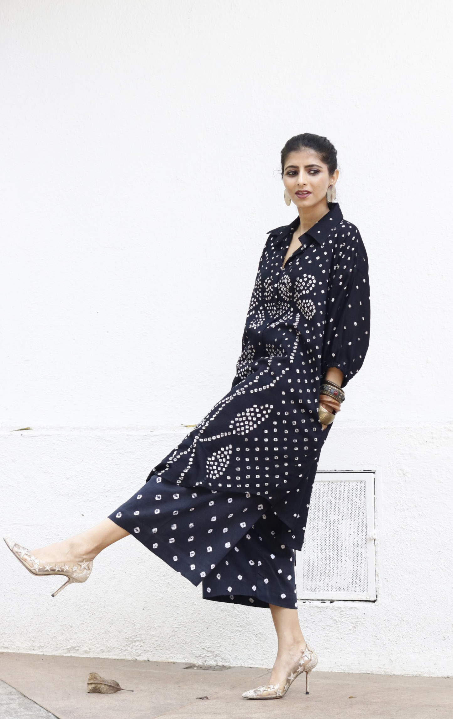 Black Bandhani 'Flower Garden' Cotton Co-ord Set (XXL) : Buy Kurta Palazzo Cotton Co-ord Set