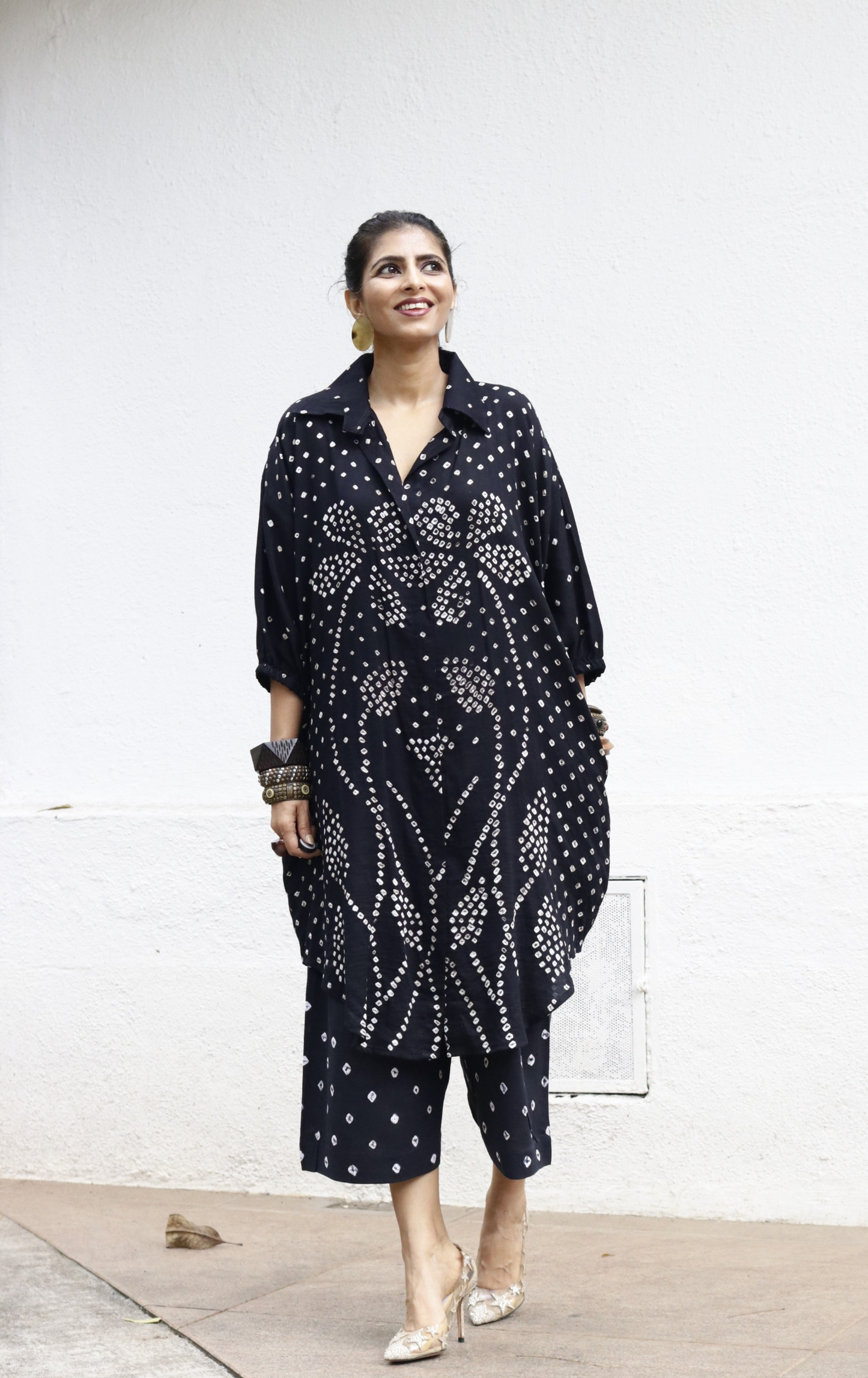 Black Bandhani 'Flower Garden' Cotton Co-ord Set (XXL) : Buy Kurta Palazzo Cotton Co-ord Set