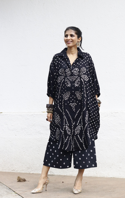 Black Bandhani 'Flower Garden' Cotton Co-ord Set (XXL) : Buy Kurta Palazzo Cotton Co-ord Set