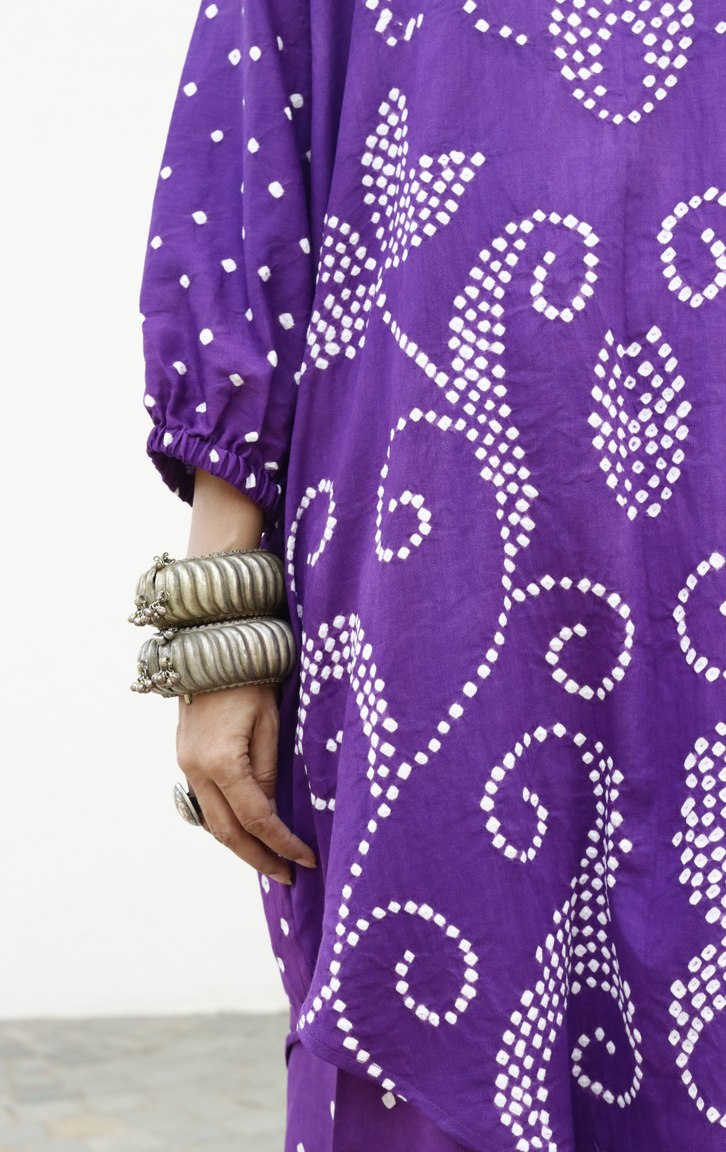 Bandhani Purple Cotton Co-ord Set : Buy Palazzo Pant Kurta Cotton Co-ord Set 'Bela Baahar'
