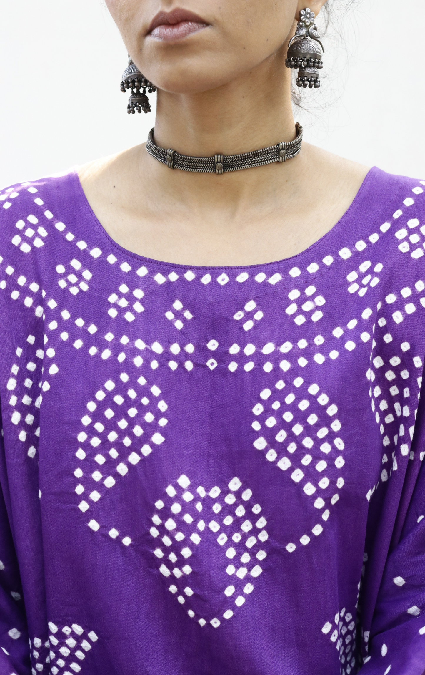 Bandhani Purple Cotton Co-ord Set : Buy Palazzo Pant Kurta Cotton Co-ord Set 'Bela Baahar'