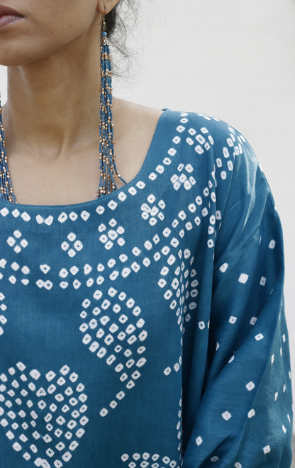 Bandhani Teal Blue Cotton Co-ord Set : Buy Palazzo Pant Kurta Cotton Co-ord Set 'Bela Baahar'