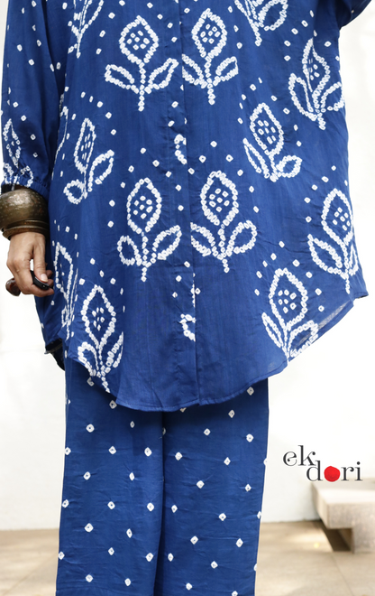 Bandhani 'Neeli Kali' Blue Cotton Co-ord Set : Buy Kurta Palazzo Cotton Co-ord Set