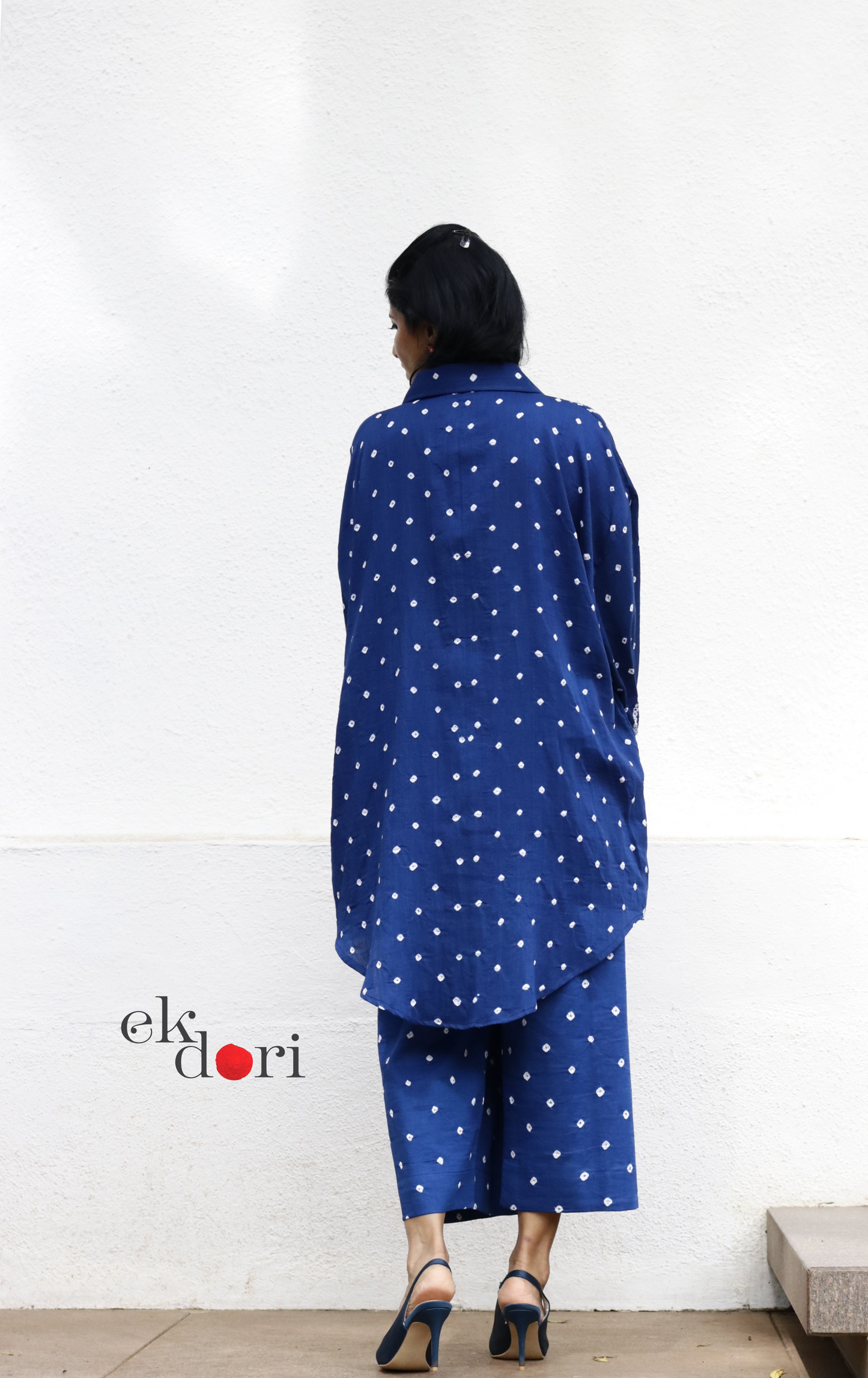 Bandhani 'Neeli Kali' Blue Cotton Co-ord Set : Buy Kurta Palazzo Cotton Co-ord Set