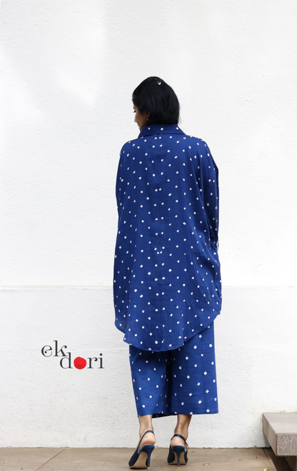 Bandhani 'Neeli Kali' Blue Cotton Co-ord Set : Buy Kurta Palazzo Cotton Co-ord Set
