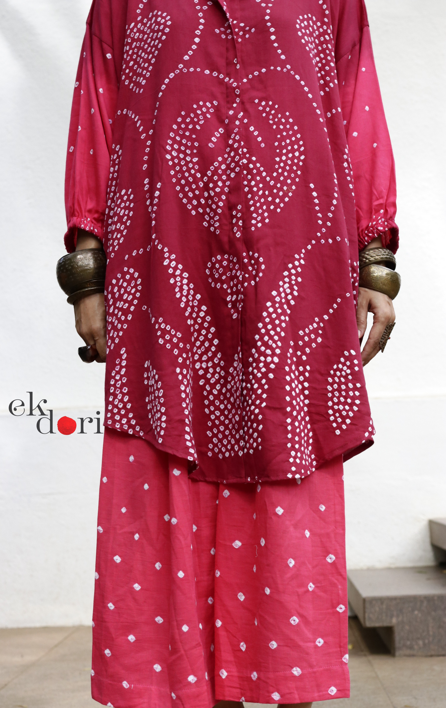 Bandhani 'Pink Paisley' Pink Shaded Cotton Co-ord Set : Buy Kurta Palazzo Cotton Co-ord Set