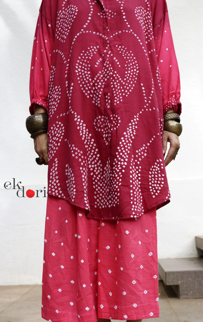 Bandhani 'Pink Paisley' Pink Shaded Cotton Co-ord Set : Buy Kurta Palazzo Cotton Co-ord Set