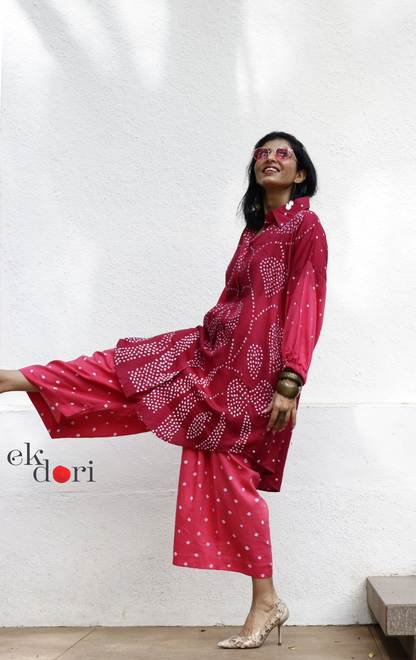 Bandhani 'Pink Paisley' Pink Shaded Cotton Co-ord Set : Buy Kurta Palazzo Cotton Co-ord Set