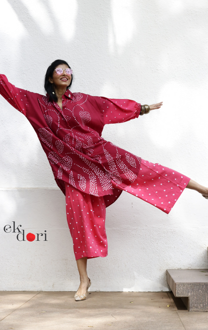 Bandhani 'Pink Paisley' Pink Shaded Cotton Co-ord Set : Buy Kurta Palazzo Cotton Co-ord Set