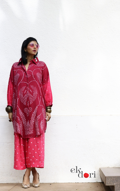 Bandhani 'Pink Paisley' Pink Shaded Cotton Co-ord Set : Buy Kurta Palazzo Cotton Co-ord Set