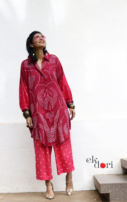 Bandhani 'Pink Paisley' Pink Shaded Cotton Co-ord Set : Buy Kurta Palazzo Cotton Co-ord Set