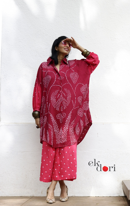 Bandhani 'Pink Paisley' Pink Shaded Cotton Co-ord Set : Buy Kurta Palazzo Cotton Co-ord Set