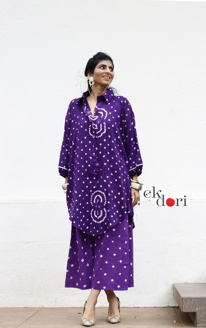 Bandhani 'Purple Infinity' Blue Cotton Co-ord Set : Buy Kurta Palazzo Cotton Co-ord Set