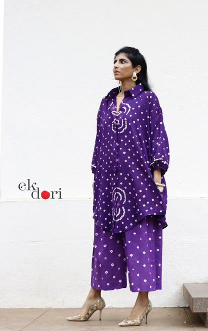 Bandhani 'Purple Infinity' Blue Cotton Co-ord Set : Buy Kurta Palazzo Cotton Co-ord Set