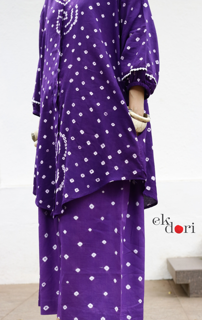 Bandhani 'Purple Infinity' Blue Cotton Co-ord Set : Buy Kurta Palazzo Cotton Co-ord Set