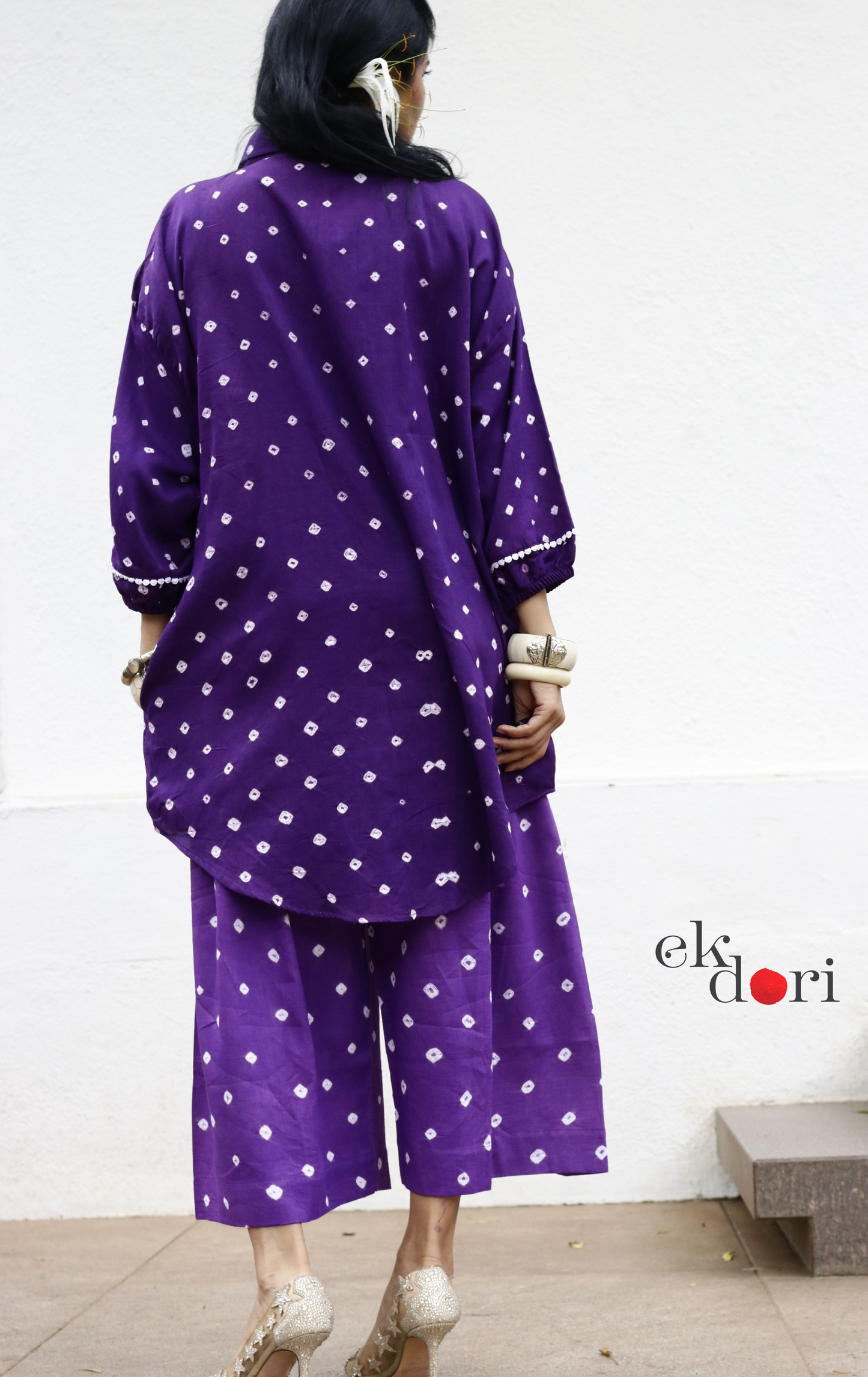 Bandhani 'Purple Infinity' Blue Cotton Co-ord Set : Buy Kurta Palazzo Cotton Co-ord Set