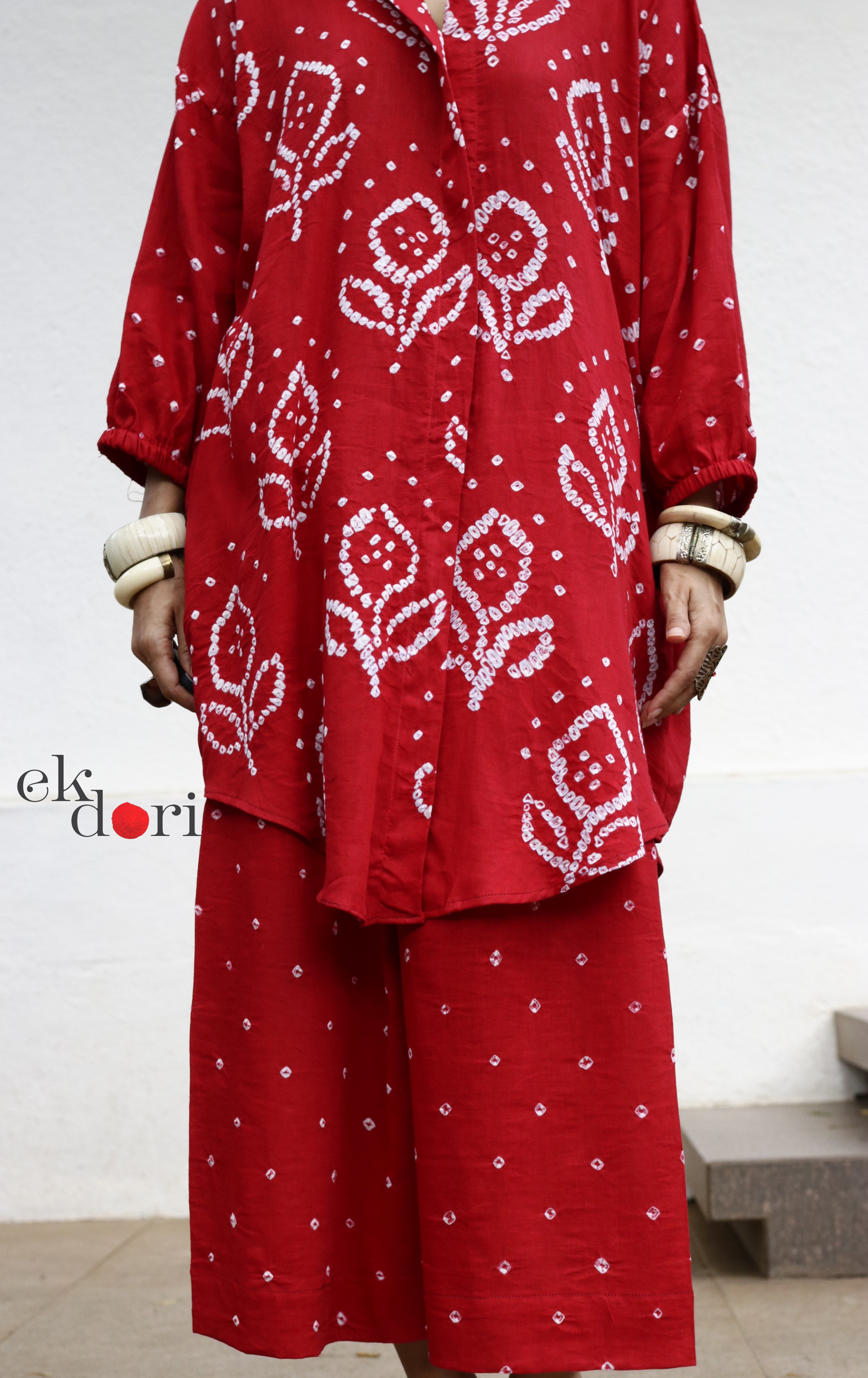 Bandhani 'Laal Kali' Red Cotton Co-ord Set : Buy Kurta Palazzo Cotton Co-ord Set