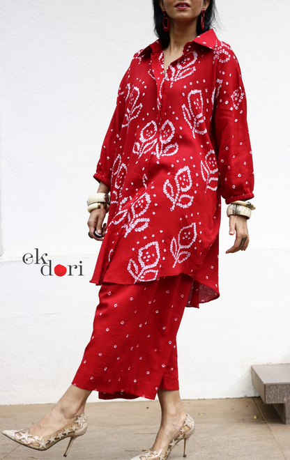 Bandhani 'Laal Kali' Red Cotton Co-ord Set : Buy Kurta Palazzo Cotton Co-ord Set