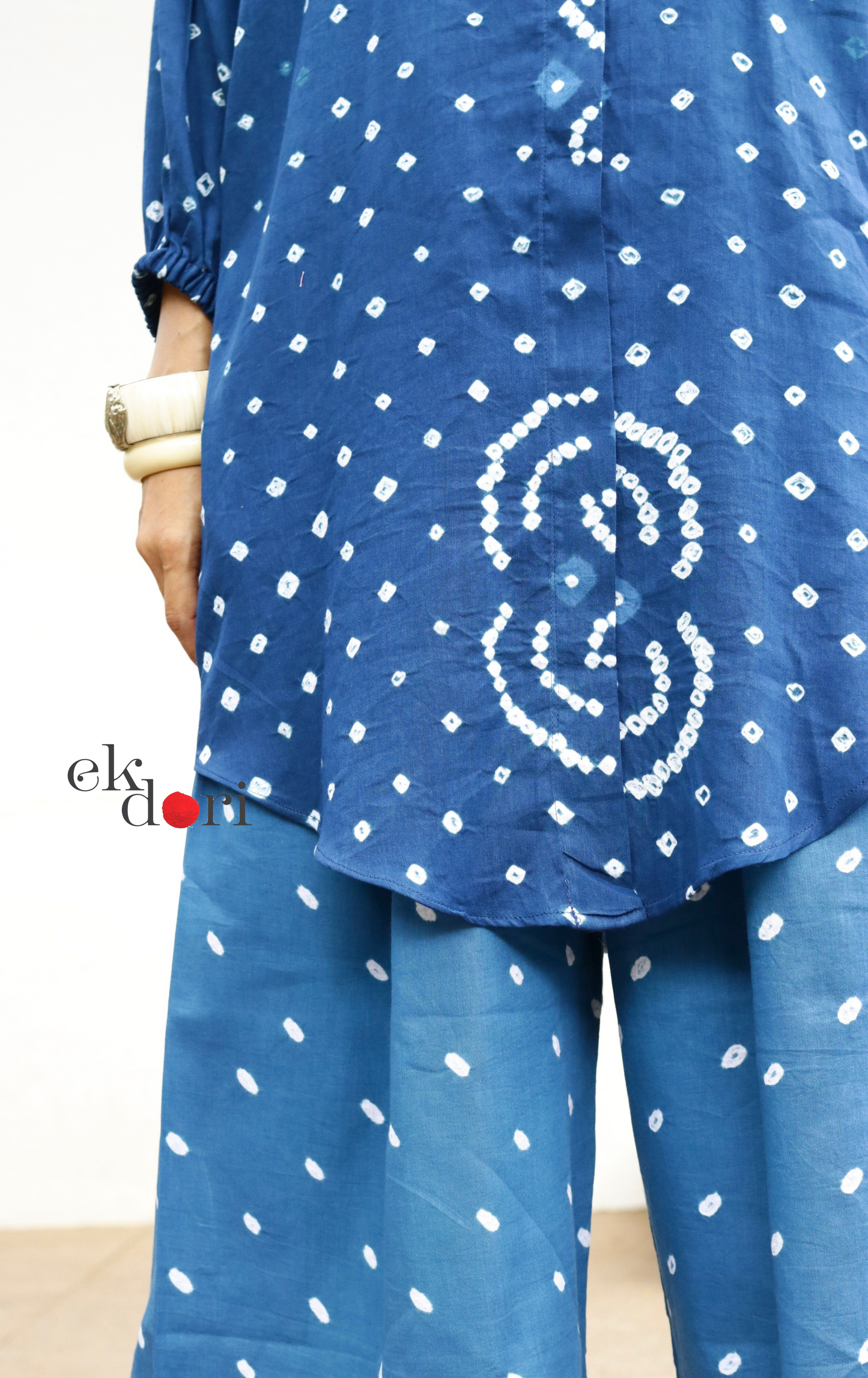 Bandhani 'Blue Infinity' Blue Cotton Co-ord Set : Buy Kurta Palazzo Cotton Co-ord Set